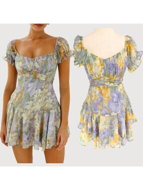 Selfie Leslie Pastel Floral Mini Dress in Lavender, Yellow, Sage